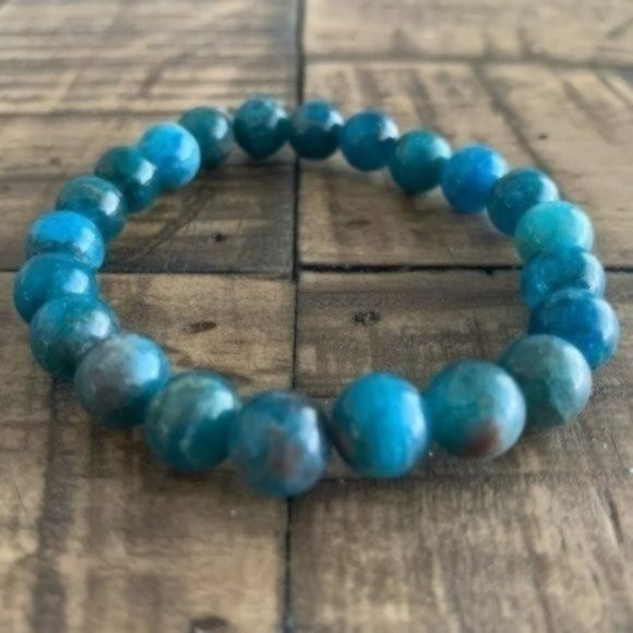 7.5mm Blue Apatite Bead Chakra Stretch Bracelet - Picture 5 of 7